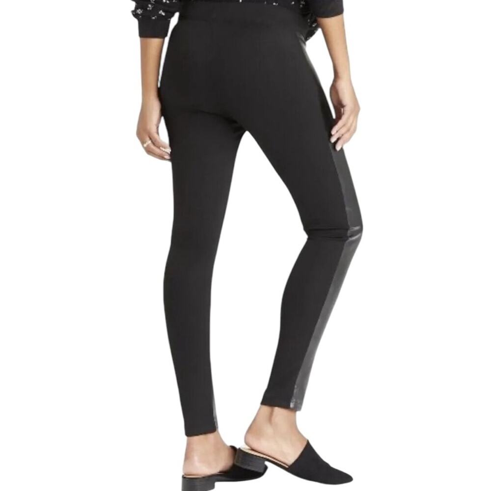 Hatch Black Maternity Leggings Faux Leather Side Stripe Comfy Pull On Everyday M